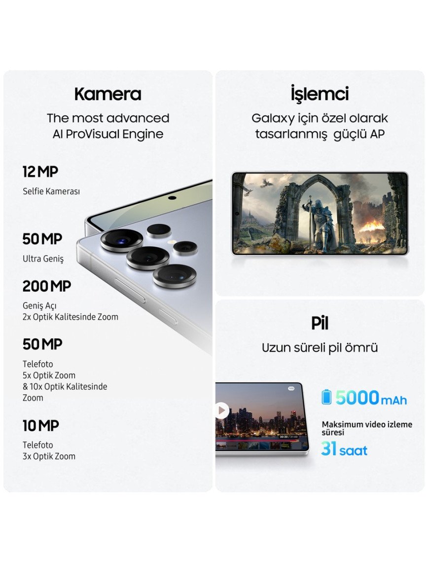 Samsung Galaxy S25 Ultra 512 GB 12 GB Ram (Samsung Türkiye Garantili) Gümüş Titanyum